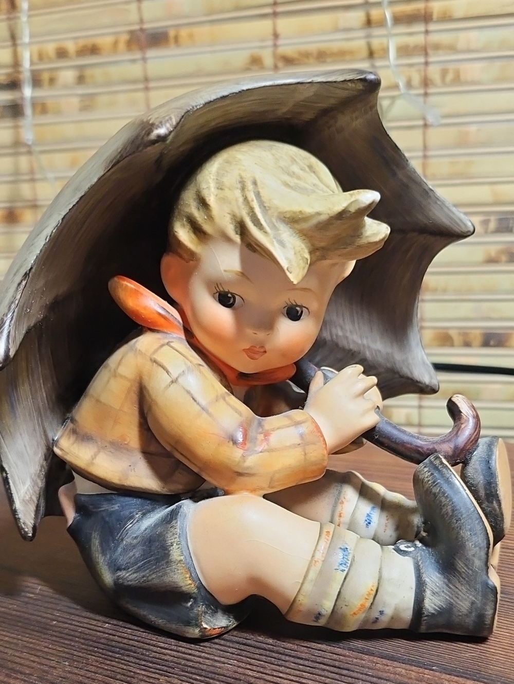 Hummel Umbrella Boy Figurine in Cream, Brown & Orange Accents